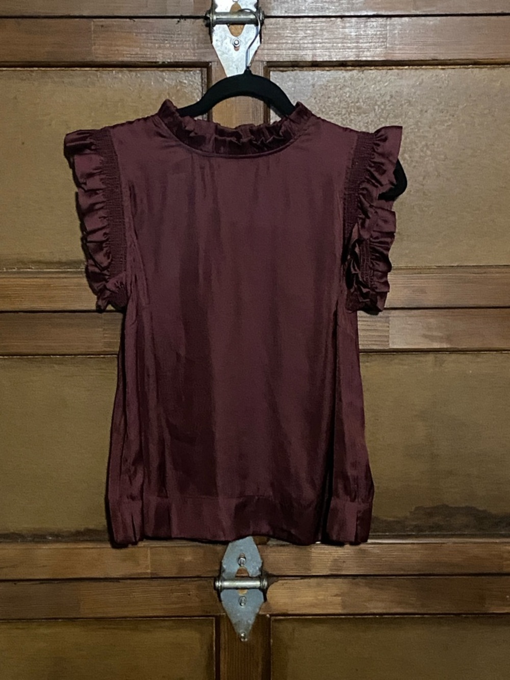 Joe's Jeans Ruffle Sleeve Satin Blouse - Burgundy